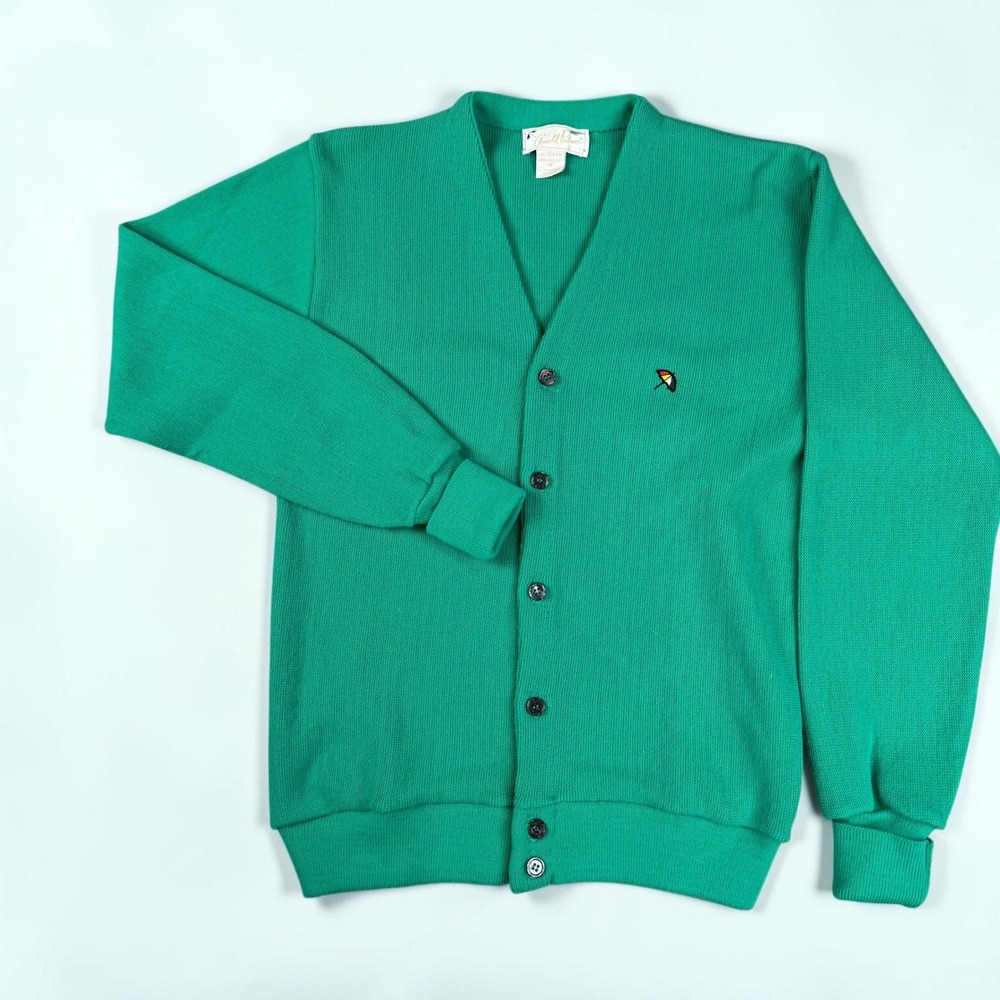 Vintage Arnold Palmer Mens Green Acrylic Knit Cardigan Sweater Size M USA Made